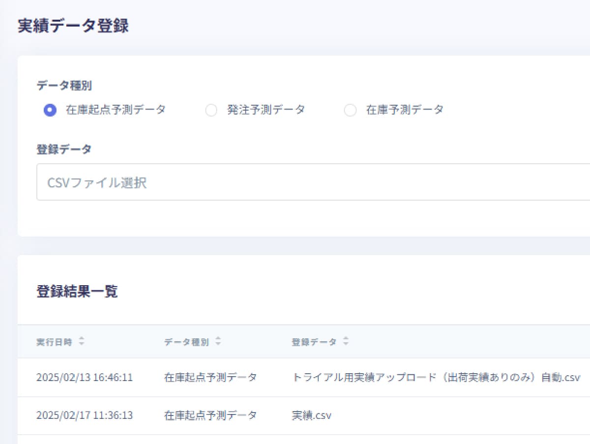 在庫の過去情報を登録管理かつ予測の元情報として管理